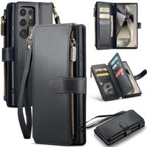Capa tipo carteira Deekeewe Samsung Galaxy S24 Ultra em couro PU preta