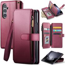 Capa tipo carteira Deekeewe Samsung Galaxy Z Fold 7 5G vermelha vinho