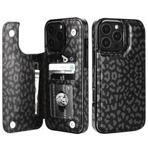 Capa tipo carteira HAOPINSH para iPhone 16 Pro Max Black Leopard