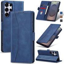 Capa tipo carteira Jasonyu Flip para Samsung Galaxy S25 Ultra 5G, capa magnética de couro com porta-cartões, suporte capa protetora durável de TPU à prova de choque, azul