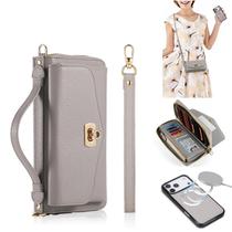Capa tipo carteira MAOCAOST Crossbody para iPhone 17 Pro Max - cinza