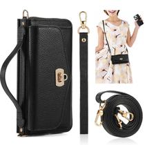 Capa tipo carteira REEGINCH Crossbody para iPhone 15 6.1" - preta