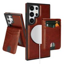 Capa tipo carteira removível Magsafe 2 em 1 para Galaxy S25 Ultra compatível com SkyEagle com porta-cartões, feminina e masculina, compartimentos de crédito com bloqueio de RFID em couro PU magnético, com bloqueio de RFID, para Galaxy S25 Ultra 6,9", marrom