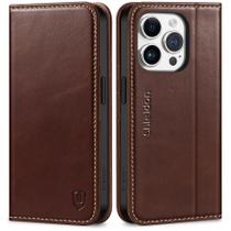 Capa tipo carteira SHIELDON para iPhone 15 Pro 5G em couro genuíno