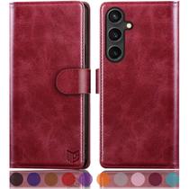 Capa tipo carteira SUANPOT compatível com Samsung Galaxy S25 vermelha