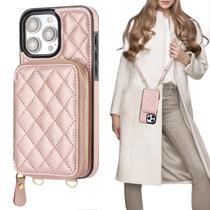 Capa tipo Carteira Tiracolo Bocasal para iPhone 15 Pro Max - Ouro Rosa