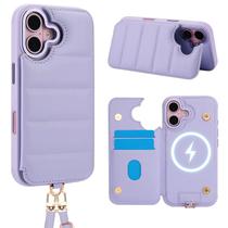 Capa tipo carteira tiracolo Jeffene para iPhone 16 com alça de couro Capa tipo carteira tiracolo Jeffene para iPhone 16 com alça de couro
