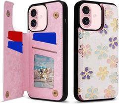 Capa tipo carteira UEEBAI iPhone 17 floral em couro PU, bloco RFID, branca