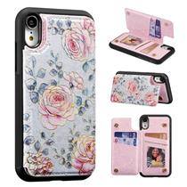 Capa tipo carteira UEEBAI iPhone XR em couro PU com bloqueio RFID roxa rosa