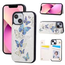 Capa tipo carteira UEEBAI para iPhone 13 azul borboleta em couro PU RFID