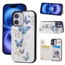 Capa tipo carteira UEEBAI para iPhone 16 em couro PU azul borboleta