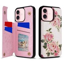 Capa tipo carteira UEEBAI para iPhone 16 em couro PU RFID Rose Flower