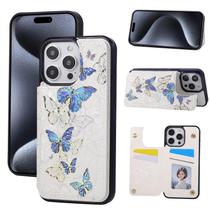Capa tipo carteira UEEBAI para iPhone 16 Pro em couro PU azul borboleta