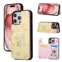 Capa tipo carteira UEEBAI para iPhone 16 Pro em couro PU Yellow Daisy