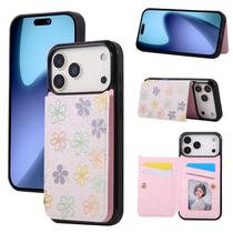 Capa tipo carteira UEEBAI para iPhone 17 Pro em couro PU White Daisy