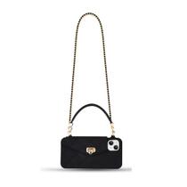 Capa tipo carteira Yatchen para iPhone 16 Pro com alça de cordão preta Capa tipo carteira Yatchen para iPhone 16 Pro com alça de cordão preta