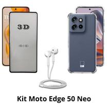 Capa TPU + Película 3D de Vidro + Fone de Ouvido com Fio para Moto Edge 50 Neo