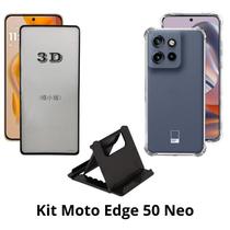 Capa TPU + Película 3D Frontal de Vidro + Suporte de Mesa para Moto Edge 50 Neo Capa TPU + Película 3D Frontal de Vidro + Suporte de Mesa para Moto Edge 50 Neo
