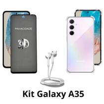 Capa TPU Silicone + Película 3D Privacidade + Fone de Ouvido para Samsung Galaxy A35 Capa TPU Silicone + Película 3D Privacidade + Fone de Ouvido para Samsung Galaxy A35