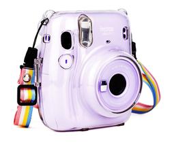 Capa transparente Fudda para câmera instantânea Fujifilm Instax Mini 11 capa protetora de PVC rígido cristalino com alça de ombro removível em arco-íris e adesivo colorido de filmes instantâneos fotográficos de 20 folhas Capa transparente Fudda para câmera instantânea Fujifilm Instax Mini 11 capa protetora de PVC rígido cristalino com alça de ombro removível em arco-íris e adesivo colorido de filmes instantâneos fotográficos de 20 folhas