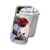 Capa Transparente Para iPhone 15 pro Max 14 13 12 11 XS X XR 7 8 plus Com Flores De Rosa Vermelha - NONE