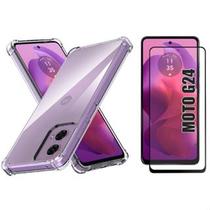 Capa transparente para Moto G24 + Película de vidro 3D + kit limpeza