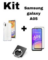 Capa Transparente + Película 3D + Suporte Anel para Samsung Galaxy A05