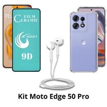 Capa Transparente + Película de Cerâmica + Fone de Ouvido para Moto Edge 50 Pro