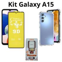 Capa Transparente + Película Fosca + Carregador Turbo Tipo C para Samsung Galaxy A15