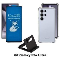 Capa Transparente + Película Fosca Privacidade + Anel Suporte para Samsung Galaxy S24 Ultra