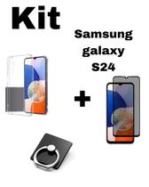 Capa Transparente + Película Fosca Privacidade + Suporte Anel Samsung Galaxy S24
