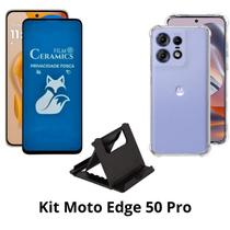 Capa Transparente + Película Fosca Privacidade + Suporte de Mesa para Moto Edge 50 Pro - LXL