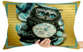 Capa Travesseiro fronha com ziper 50x70 Gato de Cheshire relógio