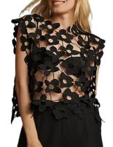 Capa Up Top Wyeysyt feminina Hollow Out, renda floral preta