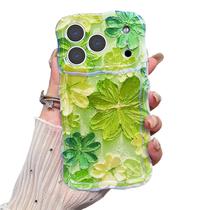 Capa VCTERFK para iPhone 17 Pro, Flor Retro Colorida em Pintura a Óleo, Moldura Estilosa com Padrão Brilhante Ondulado, Proteção Macia e Durável à Prova de Choques para Câmera, Capa para iPhone 17 Pro Feminina - Verde