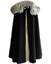 Capa Viking MSorient, gola de pele, marrom medieval, preta, S