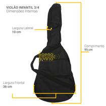 Capa Violão Infantil 3/4 com 95cm Luxo Proteção Bags Preto