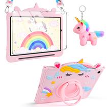 Capa VOFUOE para Samsung Galaxy Tab A9 Plus para crianças e meninas para Galaxy Tab A9+, capas com protetor de tela, bonecas, alça de ombro, capa de tablet de silicone macio para Galaxy Tab A9 Plus, 11 polegadas, rosa 2023