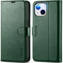 Capa Wallet TUCCH para iPhone 14 (6.1") com Bloqueio RFID - Verde Meia-Noite