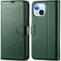 Capa Wallet TUCCH para iPhone 15 (6.1") - 4 Porta-Cartões - Verde Escuro