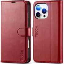 Capa Wallet TUCCH para iPhone 16 Pro Max - Couro PU Vermelho Escuro com Bloqueio RFID