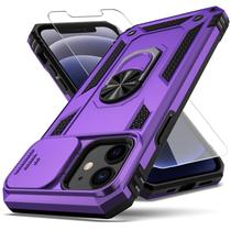 Capa YZOK para iPhone 12 com capa de câmera, suporte, roxa