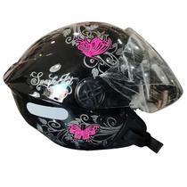 Capacete aberto c/viseira new spark jet femin preto/rosa-60