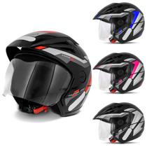 Capacete Aberto EBF Thunder Open Force X Preto Brilhante Azul Prata Rosa Verde Moto