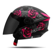 Capacete Aberto Feminino Flowers Fosco Vis. Fumê Rosas Azul