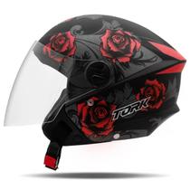 Capacete Aberto Feminino Masculino New Liberty 3 Flowers Vermelho e Preto Pro Tork Moto