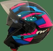 Capacete Aberto Fw3 X Open Fox com Óculos Interno Azul e Rosa