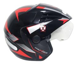 Capacete Aberto Masculino Ebf Thunder Steel Preto e Vermelho Brilhante Moto