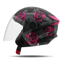 Capacete Aberto Mulher Flores Pro Tork New Three Flowers Brilhante