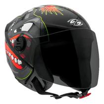 Capacete Aberto New Liberty Three Bomb Preto Viseira Fumê para Moto